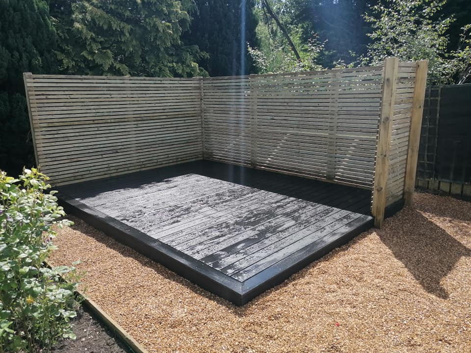 Completed deck with golden gravel - view 1